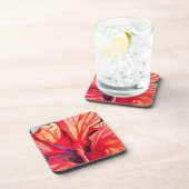 Tropische Blume Roter Hibiskus Aquarellkunst Getränkeuntersetzer (Rechte Seite)