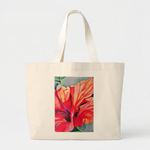 Tropische Blume Roter Hibiskus Aquarellkunst Jumbo Stoffbeutel