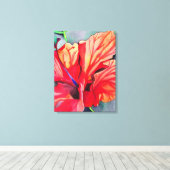 Tropische Blume Roter Hibiskus Aquarellkunst Leinwanddruck (Insitu (Holzboden))