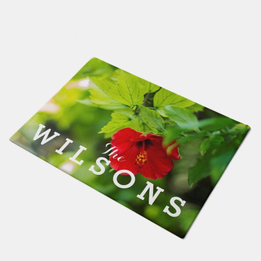 Tropische Blume roter Hibiskus-Hawaiis • Fußmatte (Schrägansicht)