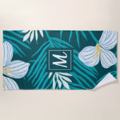Tropische Blume Script Monogram Beach Handtuch (Vorderseite)