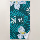 Tropische Blume Script Monogram Beach Handtuch (Vorderseite)