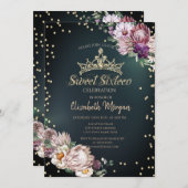 Tropische Blume Tiara Diamonds Green Sweet 16 Einladung (Vorne/Hinten)