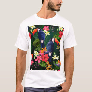 Tropische Blume, Toucan: floraler Hintergrund. T-Shirt