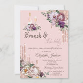 Tropische Blume Tropfen Rosa Brunch & Bubbly Einladung (Vorderseite)