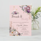Tropische Blume Tropfen Rosa Brunch & Bubbly Einladung (Stehend Vorderseite)