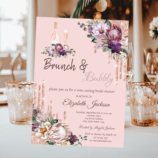Tropische Blume Tropfen Rosa Brunch & Bubbly Einladung