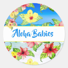 Tropische Blume Twins Aloha Baby Shower Beach Runder Aufkleber