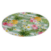 Tropische Blume und Ananas auf Aquamarinen Streife Schneidebrett (Ecke)