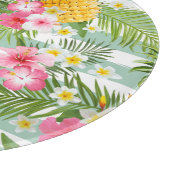 Tropische Blume und Ananas auf Aquamarinen Streife Schneidebrett (Ecke)