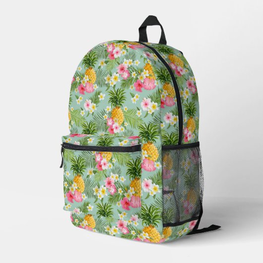 Tropische Blume und Ananas Bedruckter Rucksack (Rückseitige Ecke Rechts)