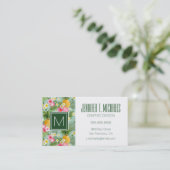 Tropische Blume und Ananas| Monogramm Visitenkarte (Stehend Vorderseite)