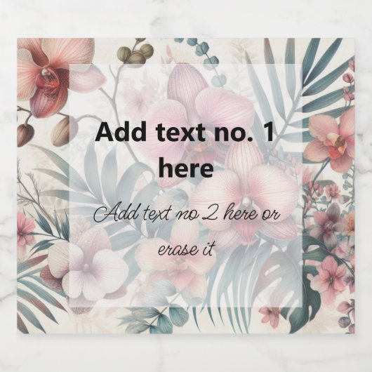 Tropische Blume und Blätter, Aquarell Schaumweinetikett (Einzelnes Label)