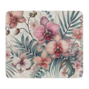 Tropische Blume und Blätter, Aquarell Schneidebrett