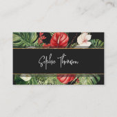 Tropische Blume und Blätter dunkel Visitenkarte (Vorderseite)