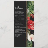Tropische Blume und Blätter dunkle Aquarelle Hochz Menükarte (Vorderseite)