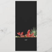 Tropische Blume und Blätter dunkle Aquarelle Hochz Menükarte (Rückseite)