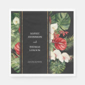Tropische Blume und Blätter dunkle Aquarelle Hochz Serviette (Vorderseite)