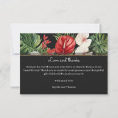 Tropische Blume und Blätter Dunkle Hochzeit Dankeskarte (Vorderseite)