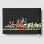 Tropische Blume und Blätter Dunkle Hochzeit Gästebuch (Rückseite)