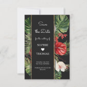 Tropische Blume und Blätter Dunkle Hochzeit Save The Date (Vorderseite)
