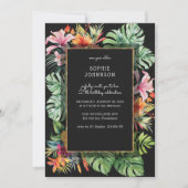 Tropische Blume und Blätter dunkler Geburtstag Einladung (Vorderseite)