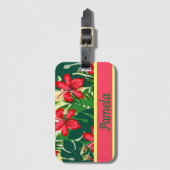 Tropische Blume und Blätter Gepäckanhänger (Vorderseite Vertikal)