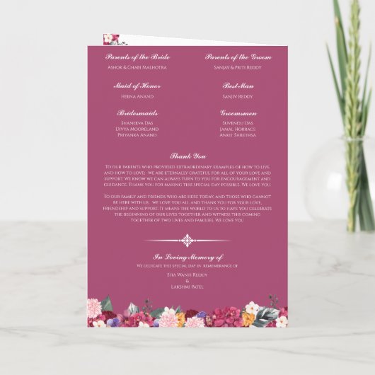 Tropische Blume und Blätter Hindufeier Programm (Rückseite)