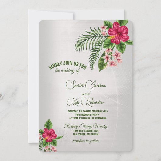 Tropische Blume und Blätter Hochzeiten Einladung (Vorderseite)