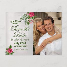 Tropische Blume und Blätter Hochzeiten speichern d Ankündigungspostkarte