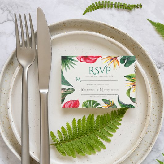 Tropische Blume und Blätter Hochzeitsfeiern Dankeskarte