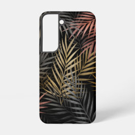 Tropische Blume und Blätter in Schwarz und Gold Mu Samsung Galaxy Hülle