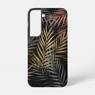 Tropische Blume und Blätter in Schwarz und Gold Mu Samsung Galaxy Hülle