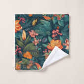 Tropische Blume und Blätter mit Schmetterlingen Badhandtuch Set (Waschlappen)