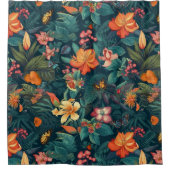 Tropische Blume und Blätter mit Schmetterlingen Duschvorhang (Vorderseite)