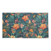 Tropische Blume und Blätter mit Schmetterlingen Kissenbezug (Rückseite-Links)