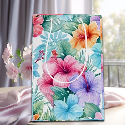 Tropische Blume und Blätter Mittlere Geschenktüte