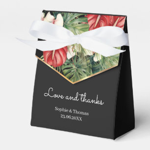 Tropische Blume und dunkle Hochzeitsblätter Geschenkschachtel