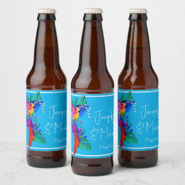 Tropische Blume und farbenfroher Papagei Bierflaschenetikett