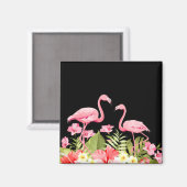Tropische Blume und Flamingos-32146 Magnet (Vorderseite/Rückseite)