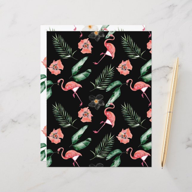 Tropische Blume und Flamingos Scrapbook Paper (Vorderseite/Rückseite Beispiel)