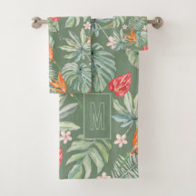 Tropische Blume und Foliage Fantasy mit Monogramm