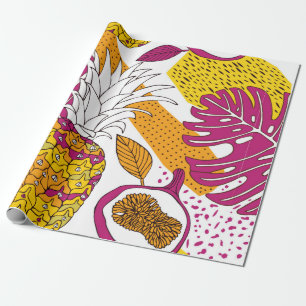 Tropische Blume und Früchte, heller, exotischer Dr Geschenkpapier