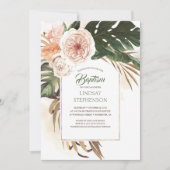 Tropische Blume und getrocknete Palmblättertaufe Einladung (Vorderseite)