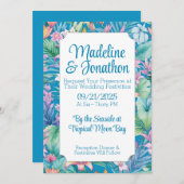 Tropische Blume und grüne, einfache Hochzeit am St Einladung (Vorne/Hinten)