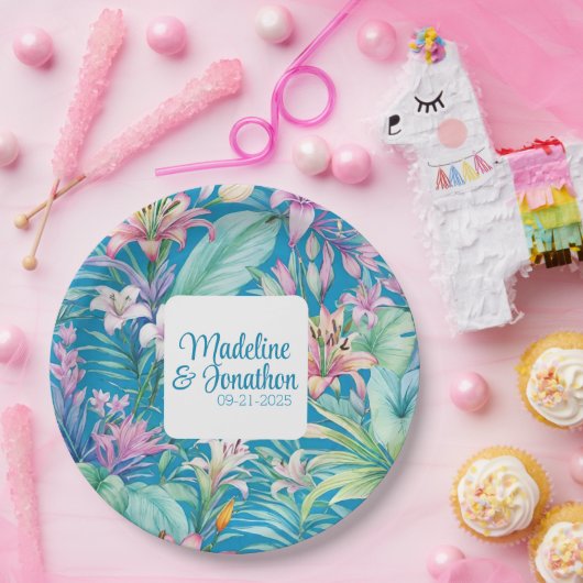 Tropische Blume und grüne, einfache Hochzeit am St Pappteller (Party)