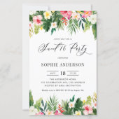 Tropische Blume und Grüne Einladung zum Geburtstag (Vorderseite)