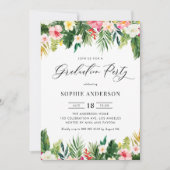 Tropische Blume und Grüne Graduation Party Einladung (Vorderseite)