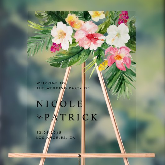 Tropische Blume und Hochzeit im Grünen Acrylschild (Neutral)