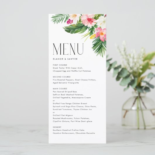 Tropische Blume und Hochzeit im Grünen Menükarte (Stehend Vorderseite)